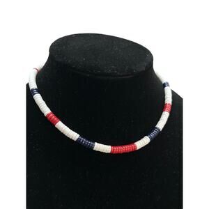 Vintage Red White Blue Barrel Clasp Necklace 15.5 Inch